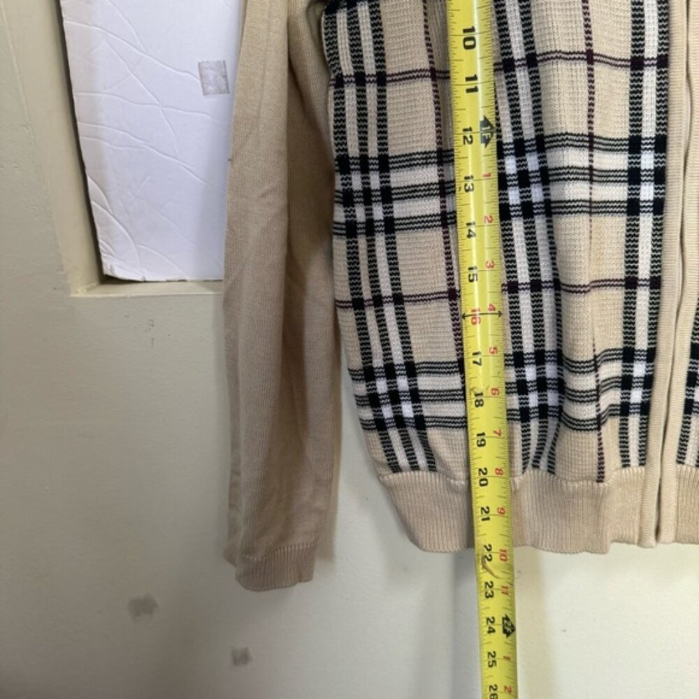 BALENCIAGA Nova‎ Check Zip Cardigan Knit Jacket Sweater Logo Neutral Tan Wool S - Picture 16 of 16